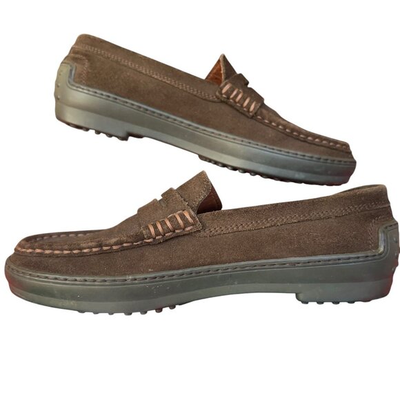 Tods Gommino Brown Suede Leather Driving Penny Loafer Shoes Womens 40.5 US 10.5